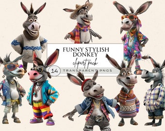 Funny Donkey Clipart, Bad Donkey Png, Cartoon Donkey Png, Digital Download, Character Donkey Clipart, Hilarious Donkey Png,