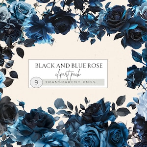 Blue And Black Rose Clipart, Vintage Rose Clipart, Enchanted Rose Png, Blue Rose Bouquet, Black And Blue Rose Clipart Border, Floral Clipart