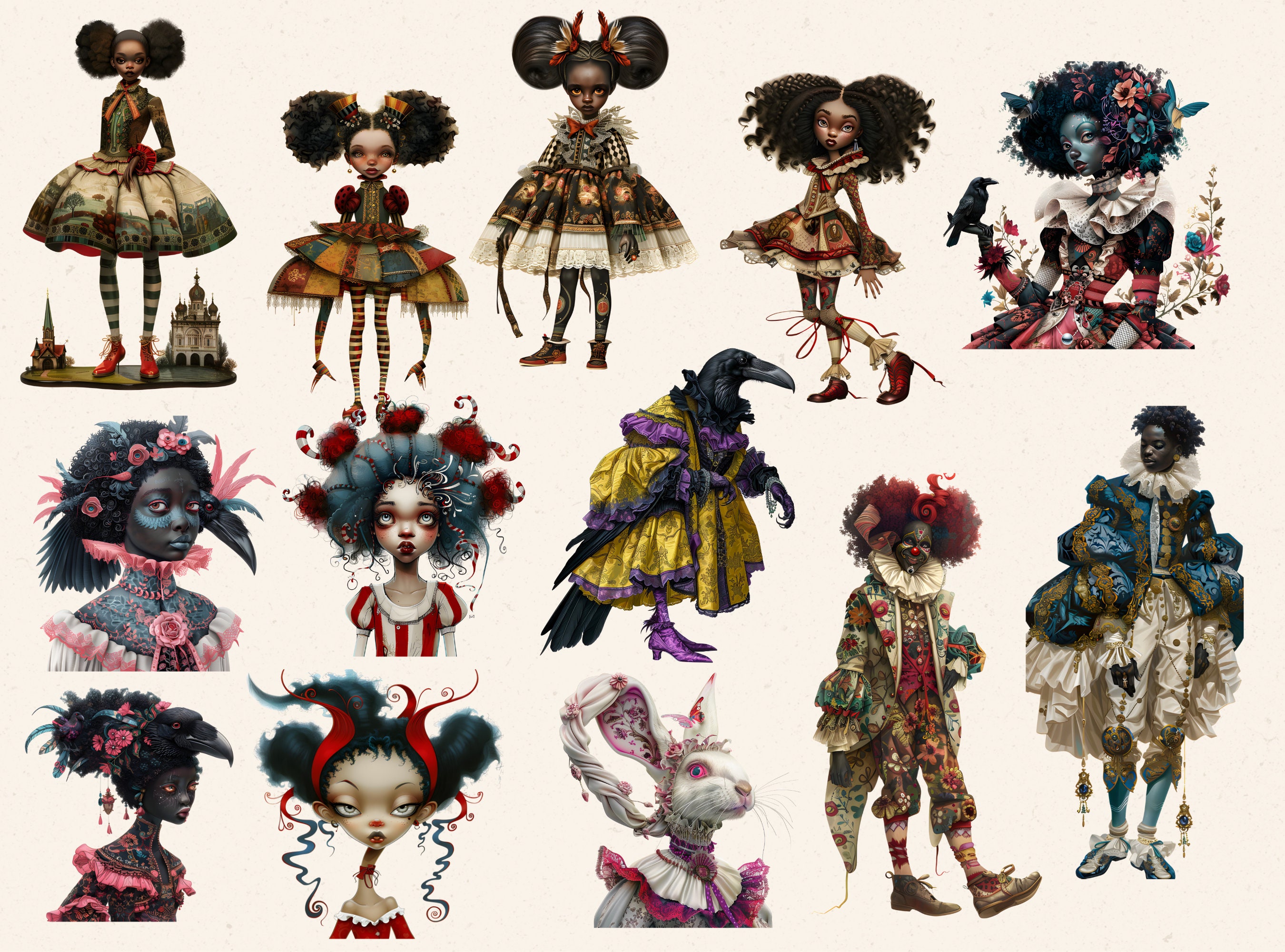 Whimsical Quirky Girl Clipart, Quirky People Clipart, Afro American ...