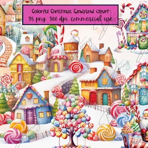 Christmas Candyland Clipart, case, palazzi, Babbo Natale, compleanno Candyland 35 immagini png, alta risoluzione, PRODOTTO DIGITALE, download, creazione