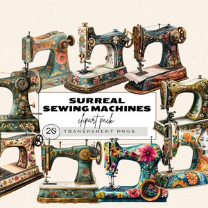 Commercial Use Sewing Machine Clipart, Floral Sewing Machine Clipart, Vintage Sewing Machine Clipart, Seamstress Clipart, Sewing Png