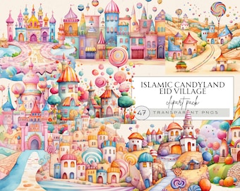 Muslim Clipart, Eid Clipart, Eid Mubarak Clipart, Candyland Eid Mubarak Clipart, Eid Mubarak Png, Candyland Clipart, Pastel Eid Clipart
