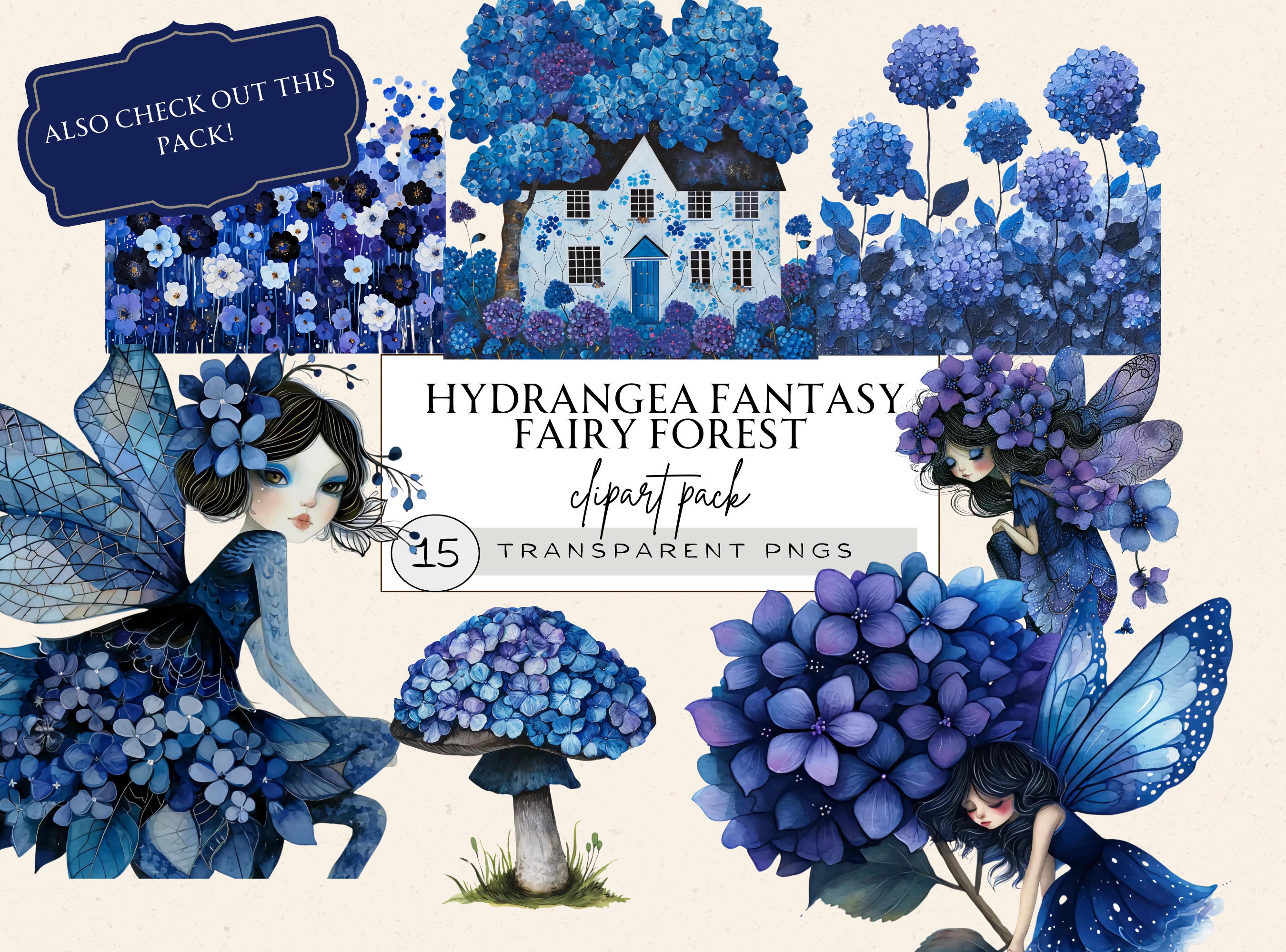 Hydrangea Printable Clipart, Dusty Blue Floral Clipart Border ...