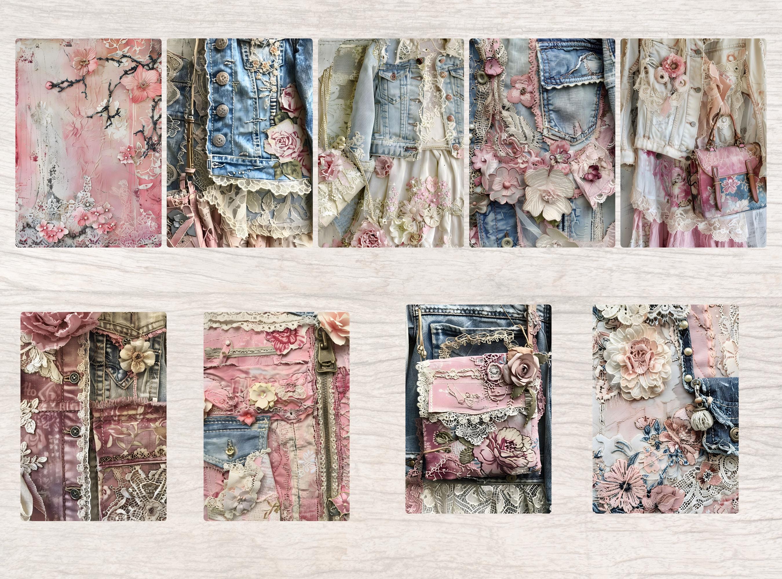 Junk Journal Digital Denim, Pink Junk Journal Denim, Digital Paper ...