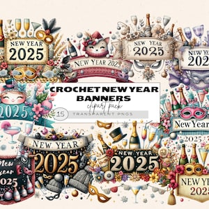 New Years Day Cliparts, Happy New Year 2025 Clipart, Crochet Happy New Year Png, Sparkling New Year, Happy New Year Png,Ivory New Years Eve