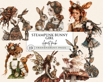 Steampunk Bunny Girl Clipart, Easter Steampunk Clipart, Cute Steampunk, Girl With Bunny Png, Copper Girl, Steampunk Bunny Png, Bunny Girl