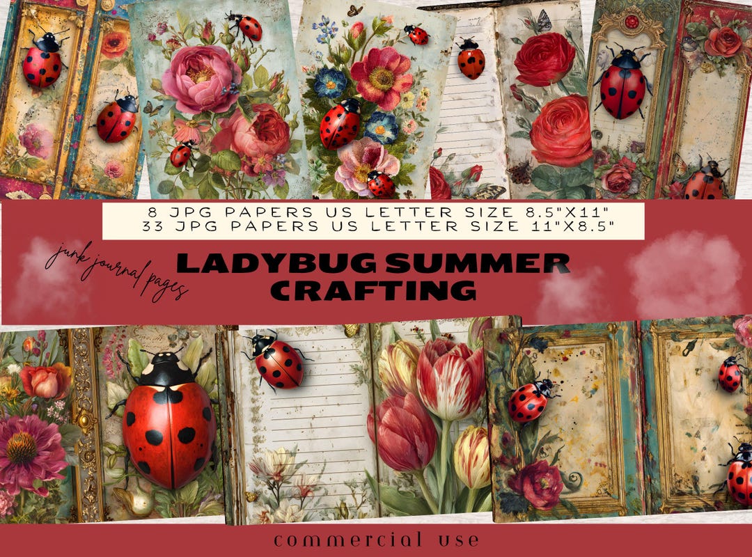 Ladybug Junk Journal Kit, Ladybug Junk Journal Pages, Digital Paper ...