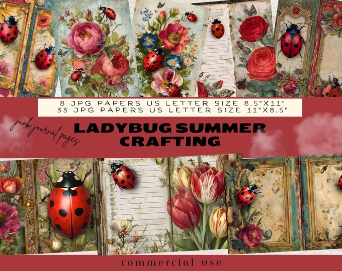 Ladybug Junk Journal, Vintage Insect Printable Ephemera, Lady Bug ...