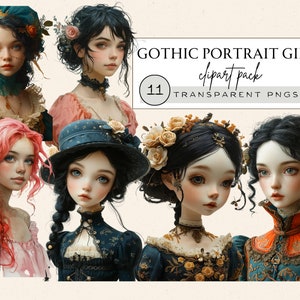 Goth Doll Clipart, Modern Gothic Girls Clipart, Gothic Girl Clipart, Watercolor Paper Dolls, Halloween Characters, Commercial, Clip Art