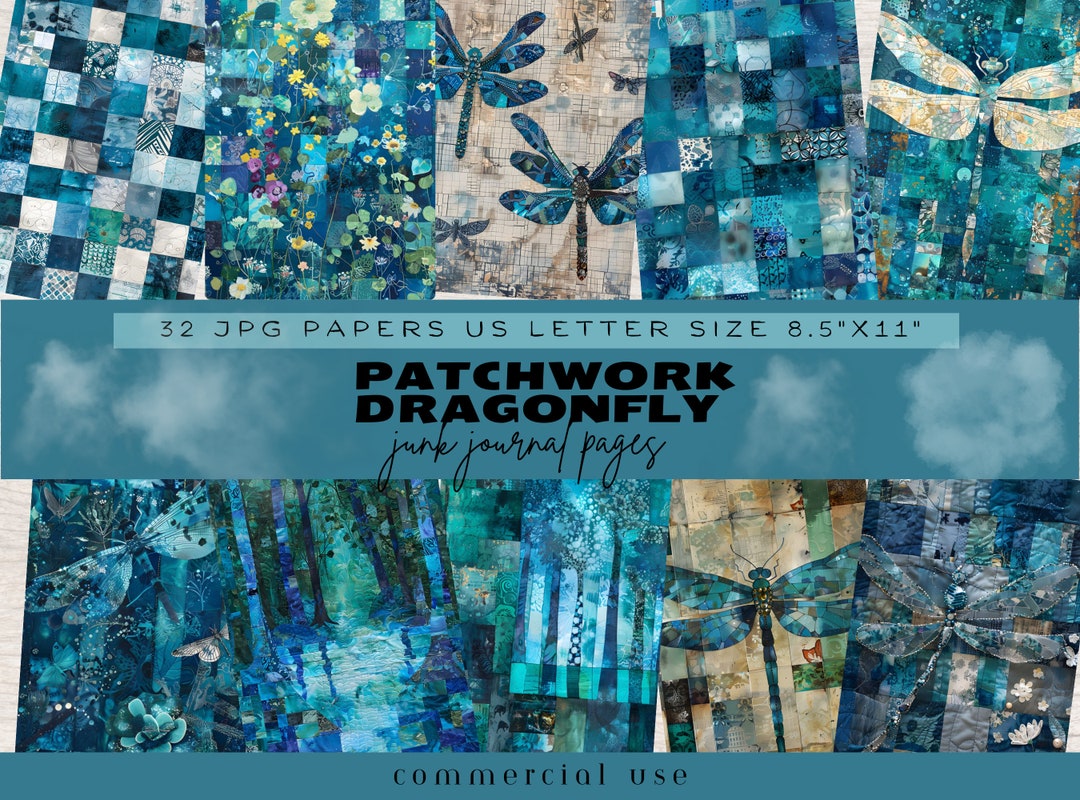 Vintage Patchwork Junk Journal Pages, Dragonfly Junk Journal Printable ...