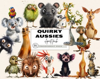 Clipart chambre d'enfant animaux australiens, aquarelle de koala, ours koala, décoration de chambre d'enfant, art mural animal original, dragon de mer feuillu, dingo, amusant