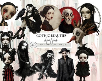 Victorian Gothic Girl Clipart, Gothic Doll Clipart, Gothic Characters Clipart, Goth Girl Clipart, Gothic Couple, Scary Gothic Baby, Doll Png
