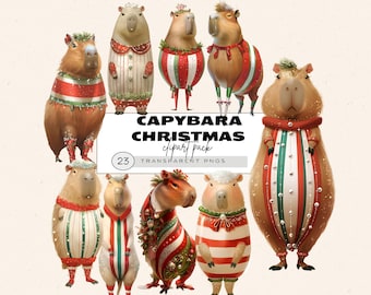 Christmas Capybara Clipart Bundle, Festive PNG Images (Digital Download)