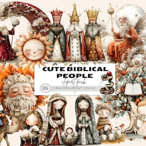 Nativity Scene Watercolor Clipart, Biblical Characters Clipart, Moses Clipart, Biblical Story Clipart, Biblical Clip Art, Nativity Scene Png