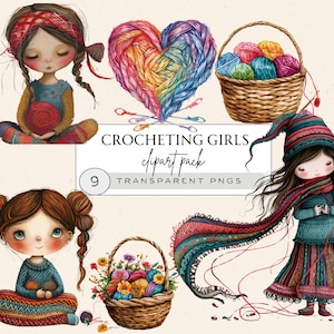 Clipart di uncinetto, uncinetto Png, uncinetto Png trasparente, palla di filato Png, cuore di filato Png, Ragazze all'uncinetto, Ragazza stravagante, Ragazza eccentrica