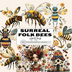 Honingbij aquarel clipart, surrealistische bij clipart, insect clipart aquarel, bijenmeisje png, bijenkorf clipart, folk afbeeldingen van honingbij, schattige bij