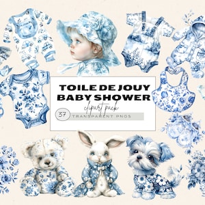 Blauwe toile baby shower clipart, uitnodigen, toile de jouy baby shower uitnodiging, baby boy Franse blauwe clipart, babyshower png