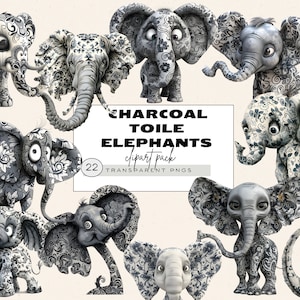 Toile-de-jouy-clipart, houtskool-toile-clipart, toile-de-jouy-png, grappige olifant-clipart, babyshower babyjongen, safaridier, grappig dier