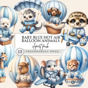 Baby Blue Hot Air Balloon Png, Hot Air Balloon Clipart, Hot Air Balloon Boho Clipart, Flying Bear Clipart, Pilot Clipart, Cute Baby Monkey