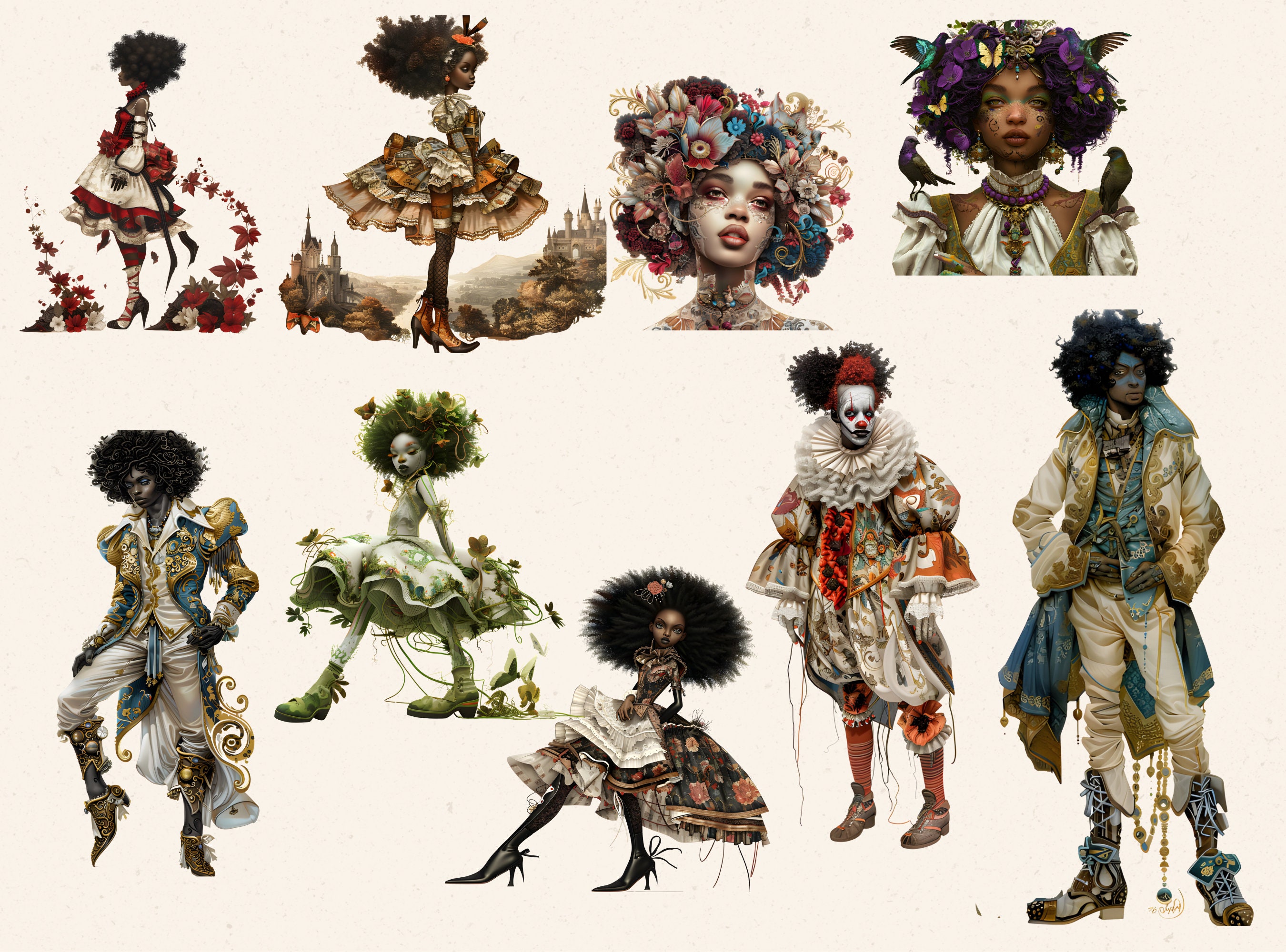 Whimsical Quirky Girl Clipart, Quirky People Clipart, Afro American ...