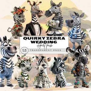 Quirky Zebra Clipart, Watercolor Cute Zebra Clipart, Zebra Wedding Clipart, Floral Zebra Clipart, Watercolor ZOO Animals, Bride And Groom