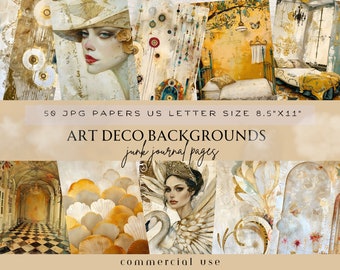 Roaring Twenties Junk Journal Pages, 1920s Digital Paper, Vintage Digital Backgrounds, Art Deco Aesthetic Paper, Phone Case Gift, Vintage