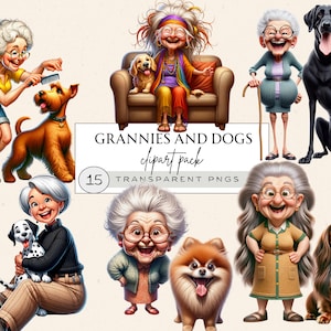 Crazy Grandma Png, Grandma And Dog Clipart, Funny Old Lady Png, Old Lady Clipart, Crazy Dog Clipart, Long Haired Dachshund Clipart,Dog Breed