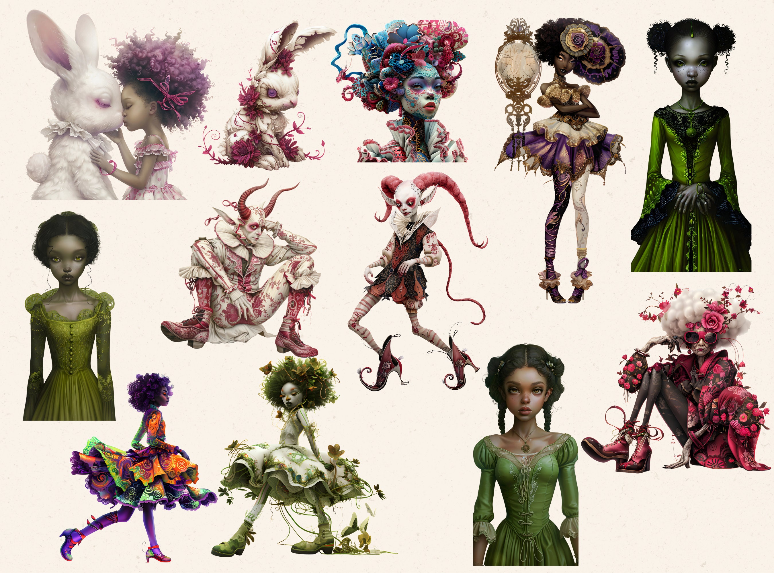 Whimsical Quirky Girl Clipart, Quirky People Clipart, Afro American ...