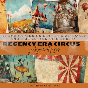 Regency Era Junk Journal Pages, Circus Junk Journal Pages, Circus Junk Journal Kit, Hot Air Balloon Circus Background, Circus Digital Paper