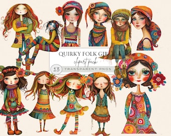 Quirky Girl Clipart, Whimsical Girl, Whimsical Folk Girl, Whimsical Woman Characters, Flower Character Png, Woman Images, Sad Girl Png