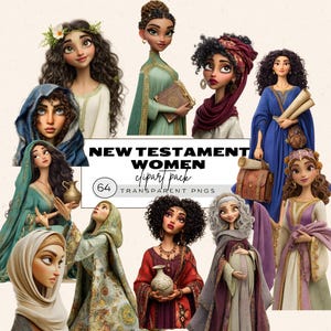New Testament Bible Character Clipart, Bible Stories Clipart, Women Of New Testament, Cartoon Nursery Biblical Characters, Holy Women Png