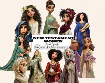 New Testament Bible Character Clipart, Bible Stories Clipart, Women Of New Testament, Cartoon Nursery Biblical Characters, Holy Women Png