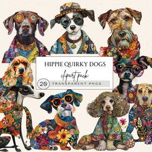 Chien lunatique Png, Clipart chien original, Clipart chien lunatique, animaux insolites Png, lot de cliparts chien mignon et drôle, races de chiens hippies