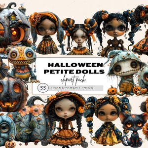 Grillige paperpop clipart, grillige eigenzinnige meisje clipart, Petite Halloween Girl, Monster aquarel clipart, eigenzinnige kat, eigenzinnige pompoen
