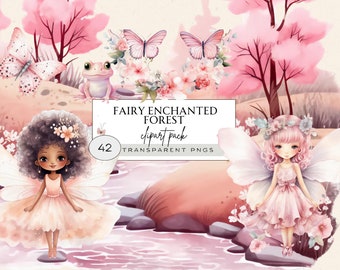 Pink Fairy Garden Clipart, Fairy Garden And Mushroom Clipart, Angel Fairy Clipart, Fairy Garden House Clipart, Cute Pastel Fairy Clipart