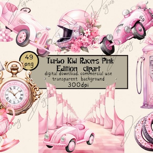 Retro Rennauto Clipart, Rennauto Geburtstag Clipart, Pink Vintage Rennauto Png, digitaler Download, hohe Auflösung von 300 dpi, viktorianische Autos