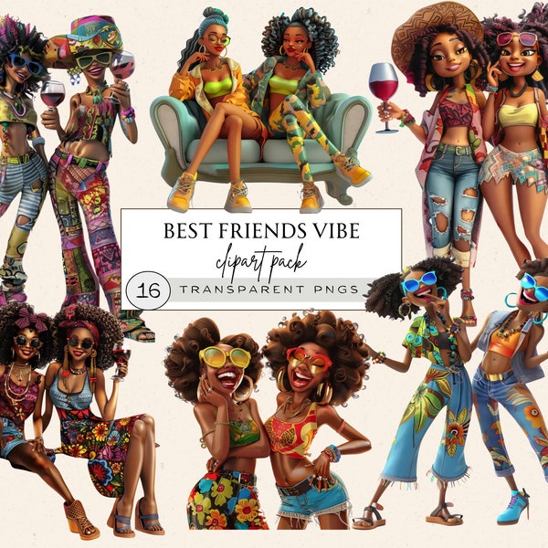 Friendship Clipart, Girlfriends Clipart, Best Friends Clipart, Funny Girl Png, Hilarious Girls Clipart, Afro American Woman, Laugh Png