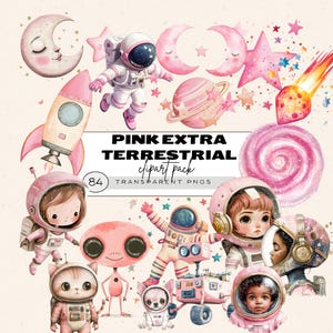 Pacchetto Clipart Spazio Rosa Acquerello, Clipart Astronauta Rosa, Clipart Spazio Pastello, Clipart Pianeta Spaziale Acquerello, Clipart Ragazza Spaziale, Png