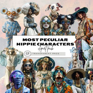 Osobliwe Ludzie Clipart, Hippie Dziewczyna Clipart, Surrealistyczne Ludzie Clipart, Osobliwe Postacie Hippie Clipart, Kolorowe Surrealistyczne Ilustracje