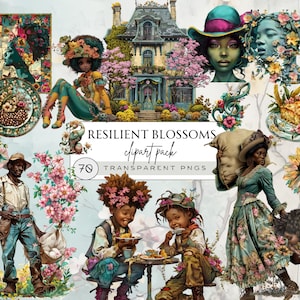 Kit diario spazzatura Ragazza nera, Clipart di storia americana, Clipart di schiavitù, Png di schiavi, Clipart di amicizia, Clipart di storia afroamericana, Fiori