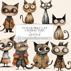Whimsical Cat Png, Whimsical Cat Clipart, Funny Cats Clipart, Uso comercial, Diseño de impresión bajo demanda, Gato en ropa Clipart, Gato triste Png