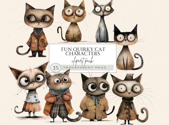 Whimsical Cat Png, Whimsical Cat Clipart, Funny Cats Clipart, Commercial Use, Print On Demand Design, Cat In Clothes Clipart, Sad Cat Png