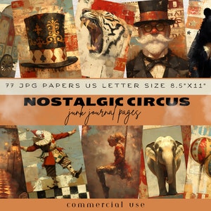 Kit de journal indésirable Circus, pages de journal indésirable Circus, Circus Junk Journal, vintage Elephant Circus, Junk Journal Ephemera, cirque victorien