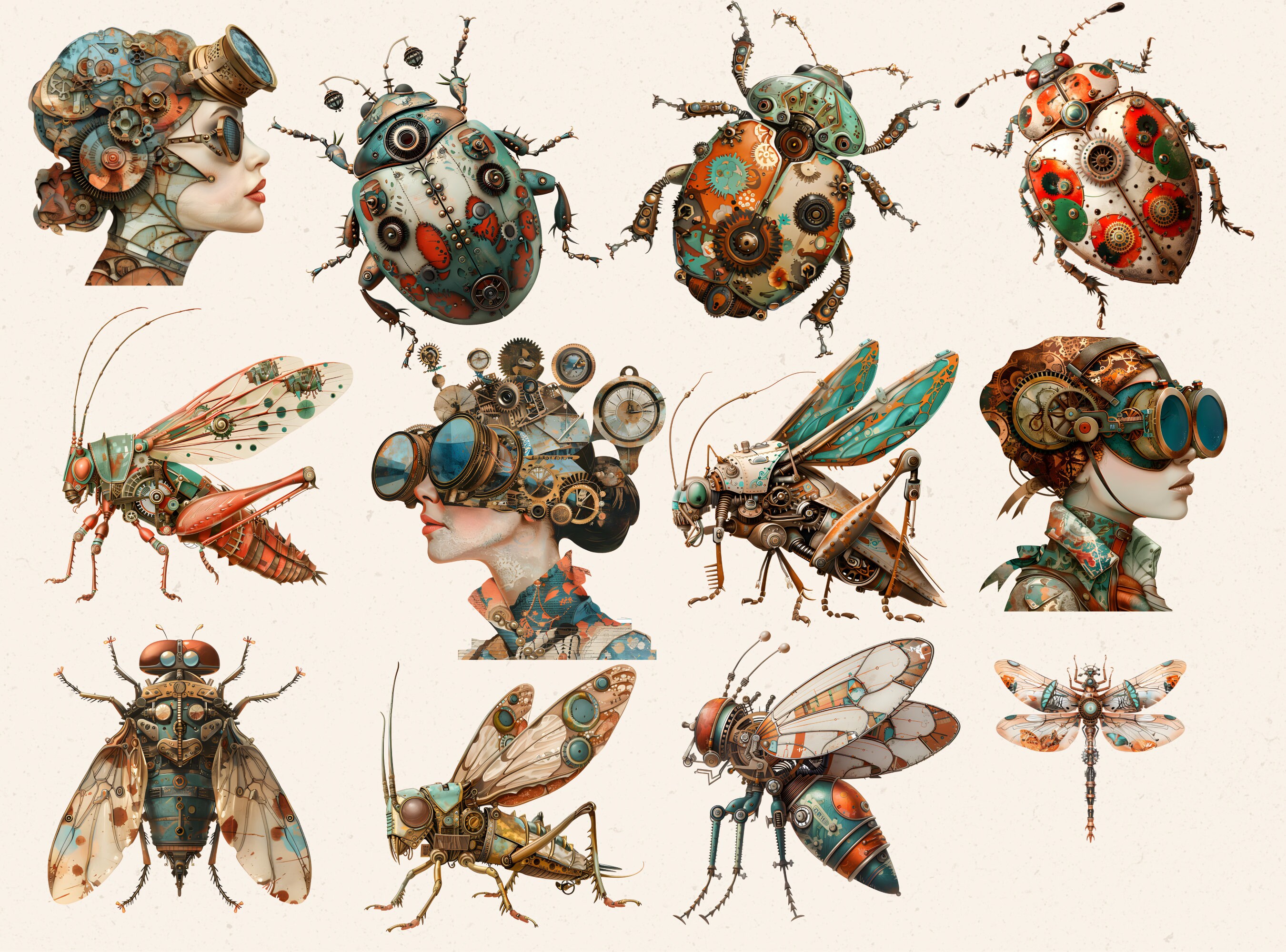 Stempunk Bug Steampunk Girl Clipart, Steampunk Insect Clipart, Insect Dragon Clipart ...