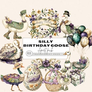 Silly Goose Clipart, Goose Clipart Baby Shower, Birthday Goose Clipart, Sublimation Design, Trendy Goose Png, Nursery Goose Clipart, Cute