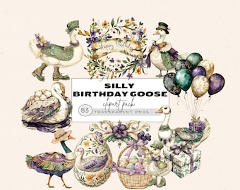 Silly Goose Clipart, Goose Clipart Baby Shower, Birthday Goose Clipart, Sublimation Design, Trendy Goose Png, Nursery Goose Clipart, Cute
