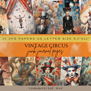 Circus Junk Journal Pages, Circus Journal Kit, Circus Ephemera, Circus Scrapbook Paper, Circus Animals, Aerialist, Fire Breather, Magician