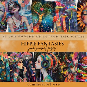 Hippie Junk Journal imprimible, Páginas de diario basura hippie, Setas de kit de diario basura, Páginas de diario basura de setas, Diario de chicas hippie