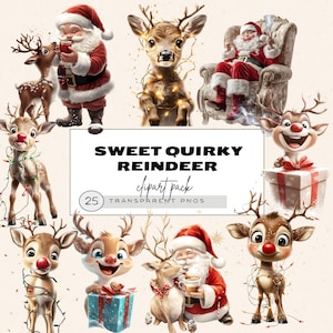 Quirky Reindeer Clipart, Christmas Reindeer, Funny Reindeer Clipart, Watercolor Reindeer Clipart, Christmas Reindeer Card, Fun Christmas Png