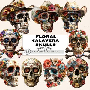 Blumenschädel Png, Tag der Toten Clipart, Calavera Clipart, mexikanische Clipart, Dia De Muertos Clipart, farbenfrohes Design, kommerzielle Lizenz